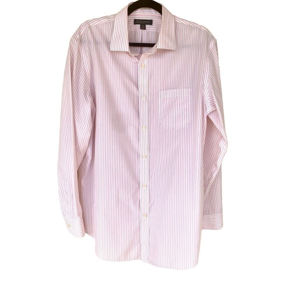 Banana Republic Mens White Pink Tan Striped Long Sleeve Button Down Dress Shirt - Picture 2 of 11